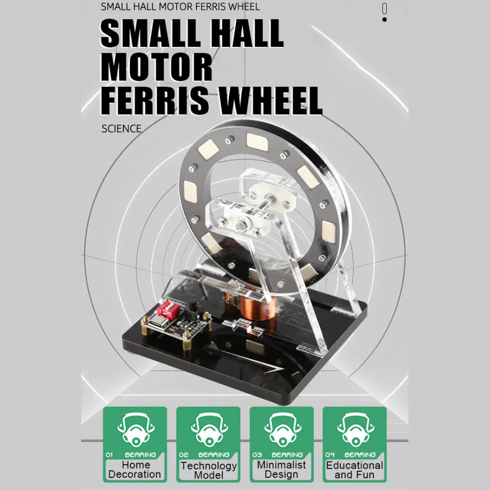 Small Hall Sensor Motor Model - Brushless Ferris Wheel Demonstrator, Bedini Style - Low Power Consumption High Speed Tech Desk Decor