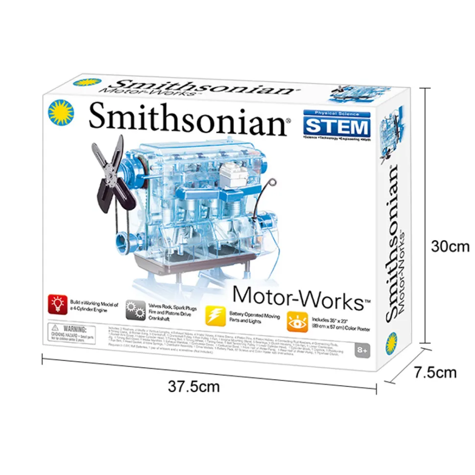 Smithsonian Motor Works Advanced Science Kit - Build Your Own 4 Cylinder Engine Model Kit - DIY Assembly Combustion Engine Kit