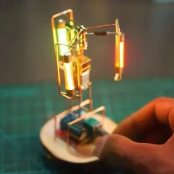 Solar Metal Wire Satellite Rotating LED Light Tower DIY Electronic Sculpture Soldering Kit for Home Desk Decor
