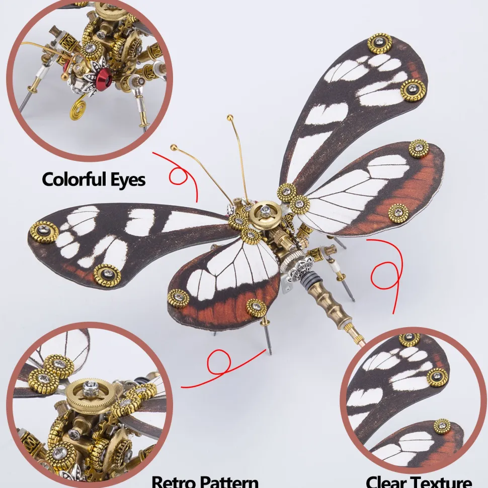 Steampunk 3D Butterfly Model Metal Puzzle DIY Assembly Kit for Kids, Teens and Adults (150PCS+)