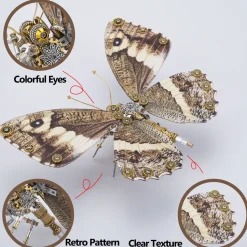 Steampunk 3D Butterfly Model Metal Puzzle DIY Assembly Kit for Kids, Teens and Adults (150PCS+)