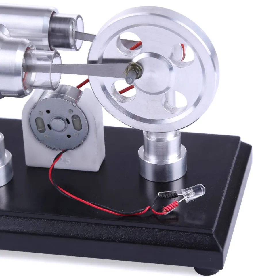 Stirling Engine Kit Double-Cylinder Stirling Engine Generator Electricity with Colorful LED Lights