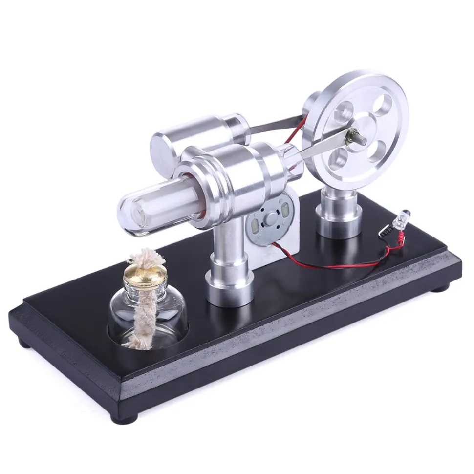 Stirling Engine Kit Double-Cylinder Stirling Engine Generator Electricity with Colorful LED Lights