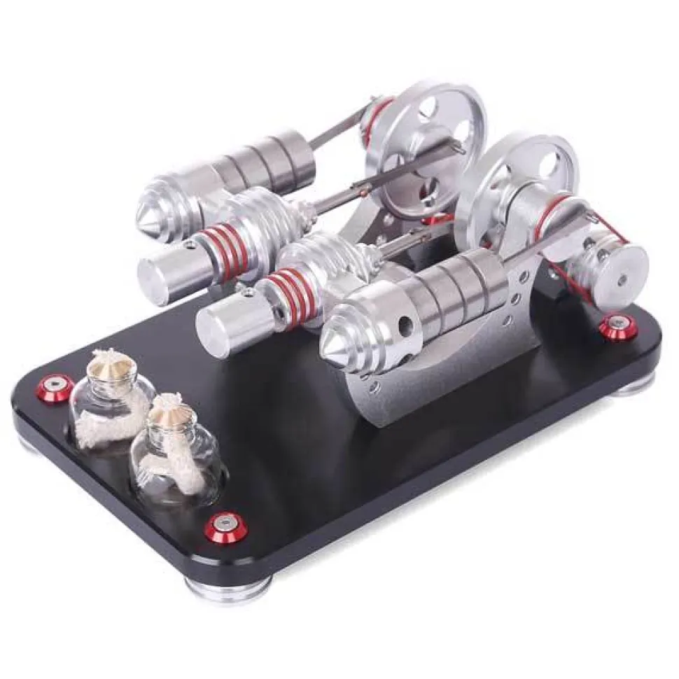 Stirling Engine Kit Two Cylinder Stirling Engine with Electricity Generator Model Gift Collection