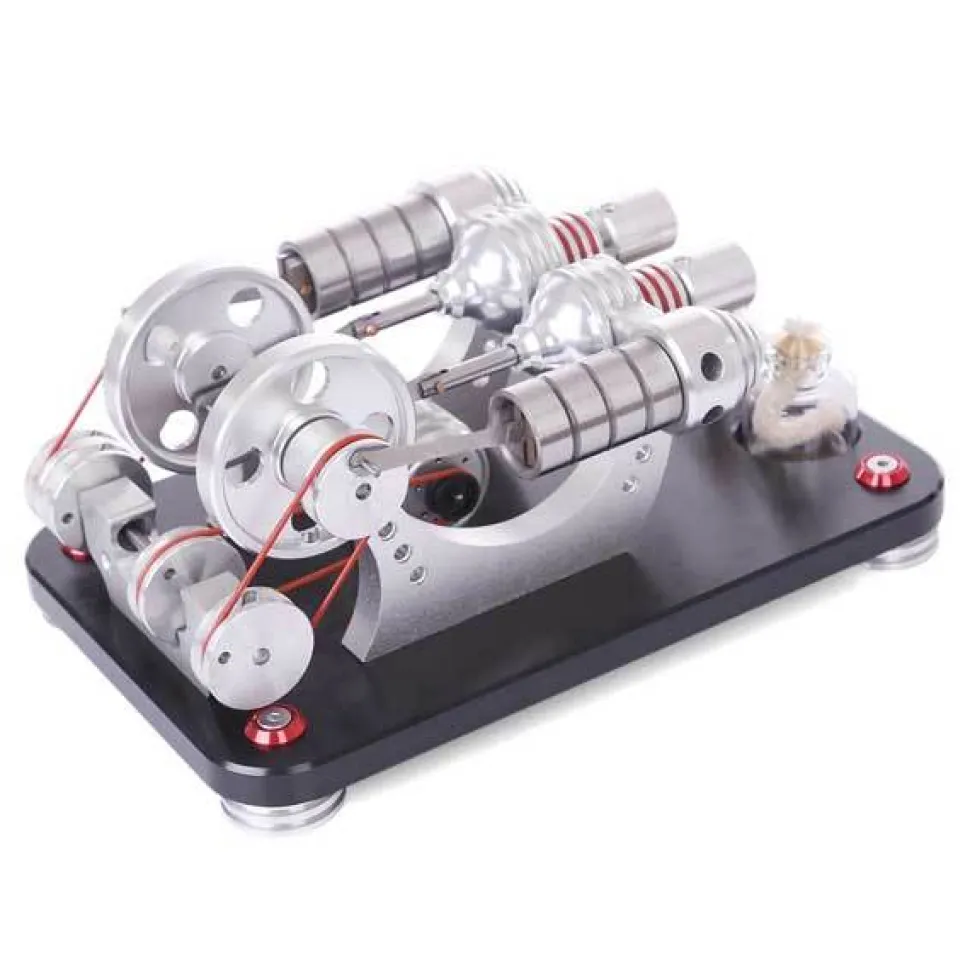 Stirling Engine Kit Two Cylinder Stirling Engine with Electricity Generator Model Gift Collection