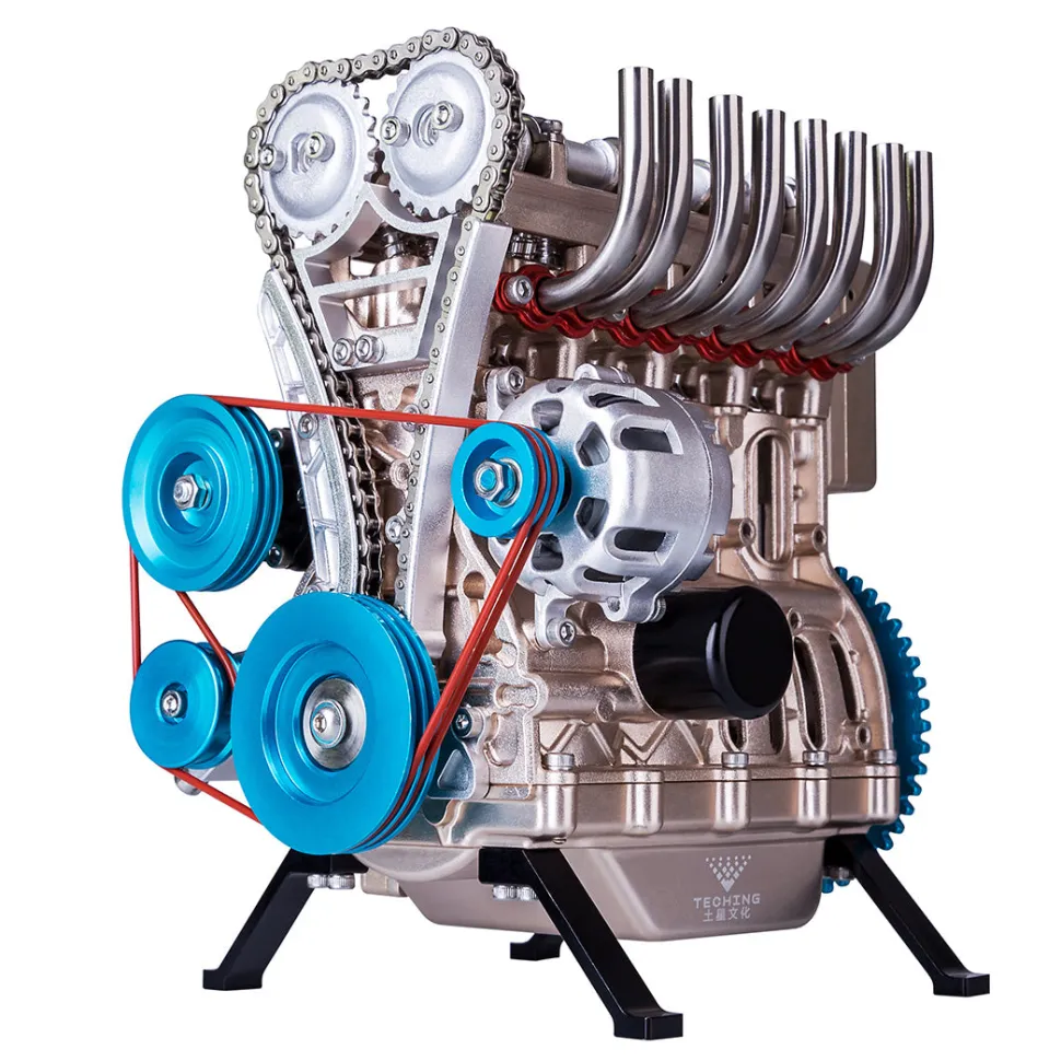 TECHING L4 Engine Model Kit that Works - Build Your Own Engine - Full Metal 4 Cylinder Car Engine Kit Car Engine Model