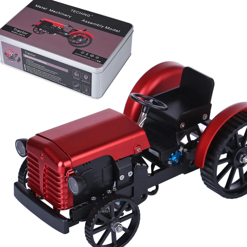 Teching Mini APP RC Tractor Metal Romote Control Model Tractor in Red DIY Assembly Kit Educational Toy Gifts Collection - Enginediy