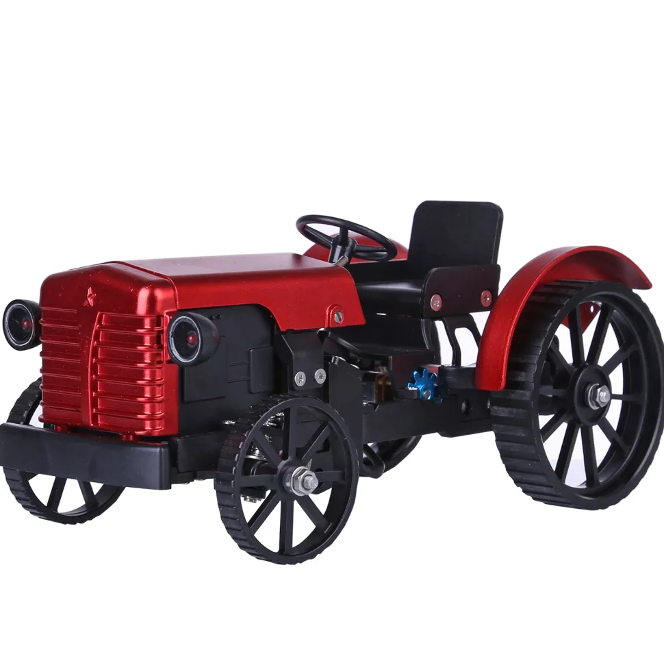 Teching Mini APP RC Tractor Metal Romote Control Model Tractor in Red DIY Assembly Kit Educational Toy Gifts Collection - Enginediy