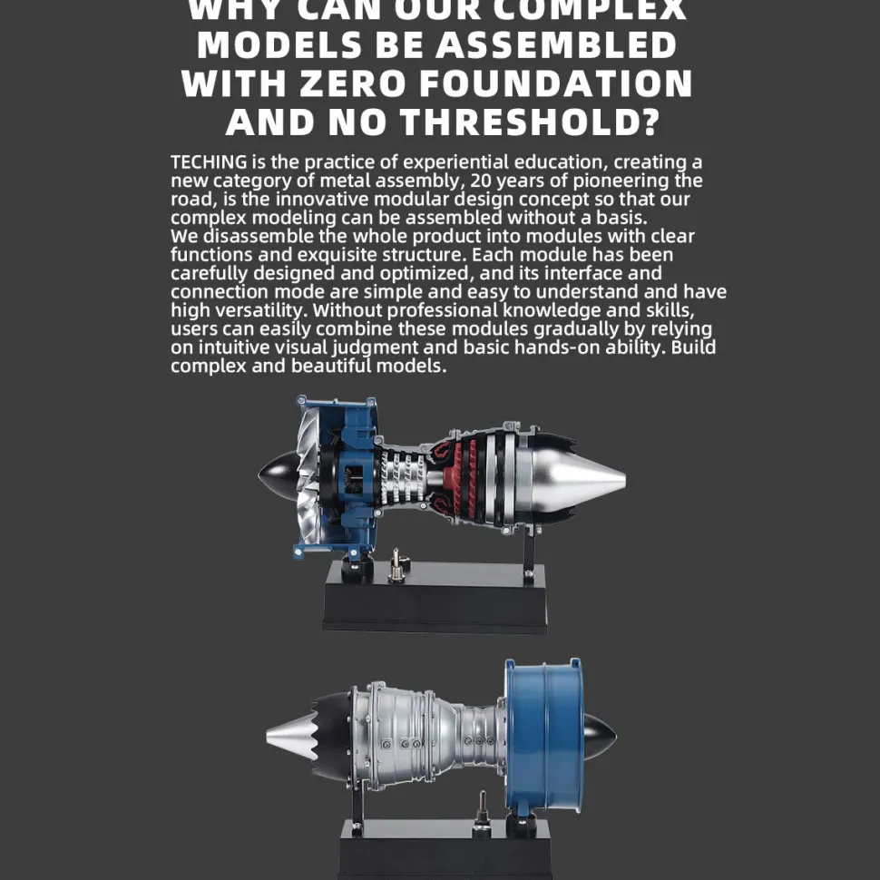 TECHING Mini Turbofan Engine Kit that Works - DIY Metal Electric Jet Engine with Visible Mechanics for STEM Education