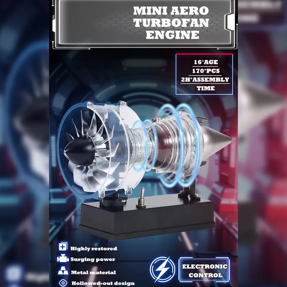 TECHING Mini Turbofan Engine Kit that Works - DIY Metal Electric Jet Engine with Visible Mechanics for STEM Education