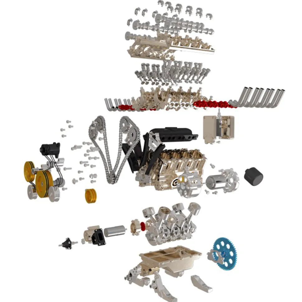 Teching V8 Engine Model Kit Metal Assembly DIY Kit 500+Pcs Mechanical Car Engine Science Experiment Physics Toy