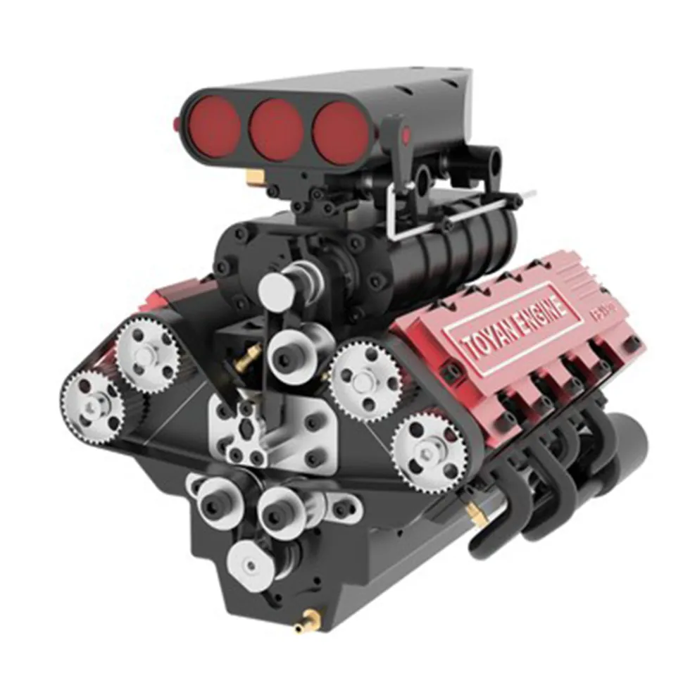 TOYAN V8 Engine FS-V800 28cc Engine Model Kit with Supercharger Accessories That Works
