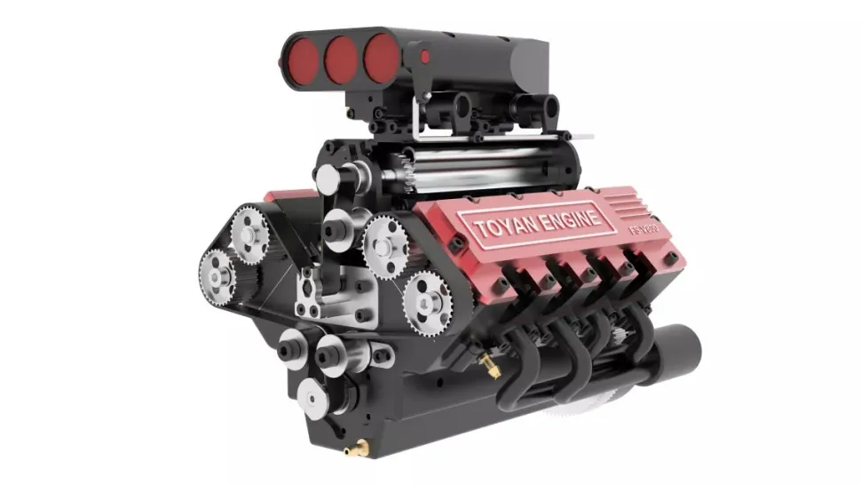 TOYAN V8 Engine FS-V800 28cc Engine Model Kit with Supercharger Accessories That Works