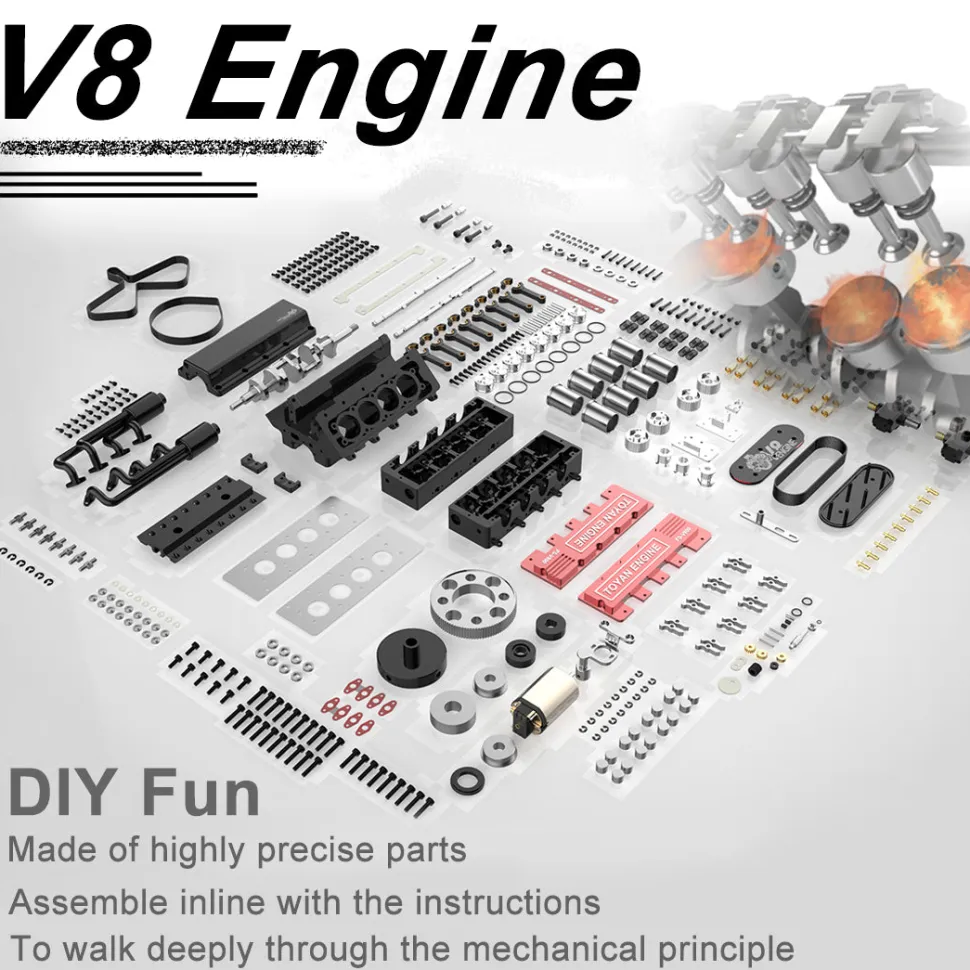 TOYAN V8 Engine FS-V800 28cc Engine Model Kit with Supercharger Accessories That Works