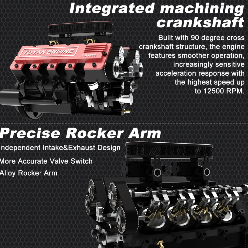 TOYAN V8 Engine FS-V800 28cc Engine Model Kit with Supercharger Accessories That Works