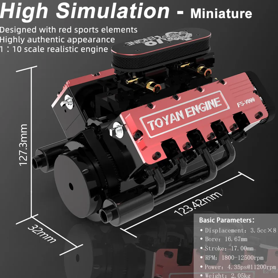 TOYAN V8 Engine FS-V800 28cc Engine Model Kit with Supercharger Accessories That Works