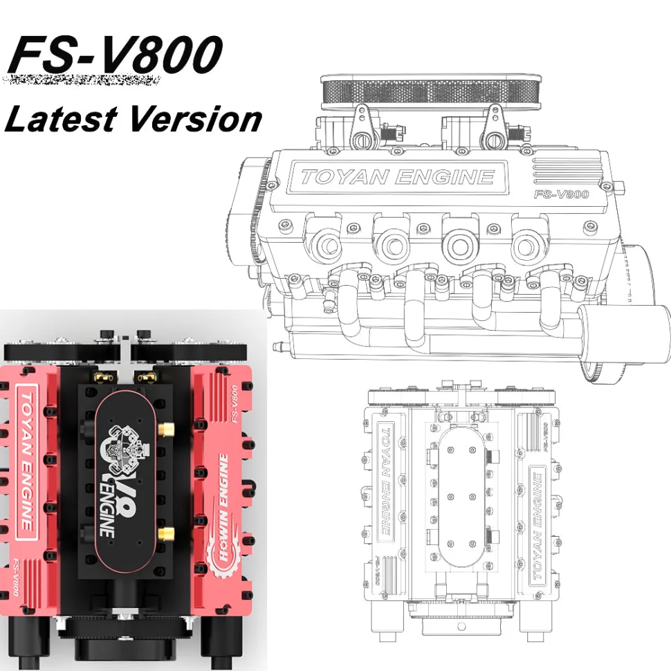 TOYAN V8 Engine FS-V800 28cc Engine Model Kit with Supercharger Accessories That Works