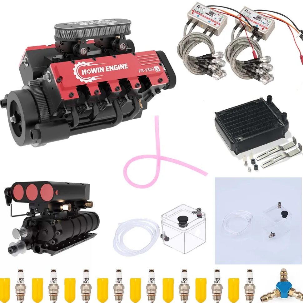 TOYAN V8 Engine FS-V800G 28cc Gasoline Engine Model Kit with Supercharger CDI Ignition Accessories That Works