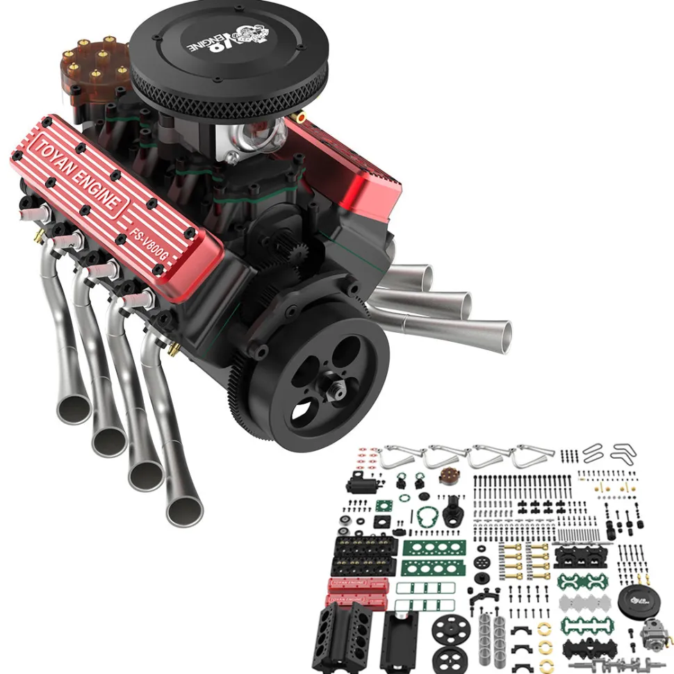 TOYAN V8 Engine FS-V800WGPC 28cc OHV Gasoline Engine - Build Your Own V8 Engine - V8 Engine Model Kit That Works
