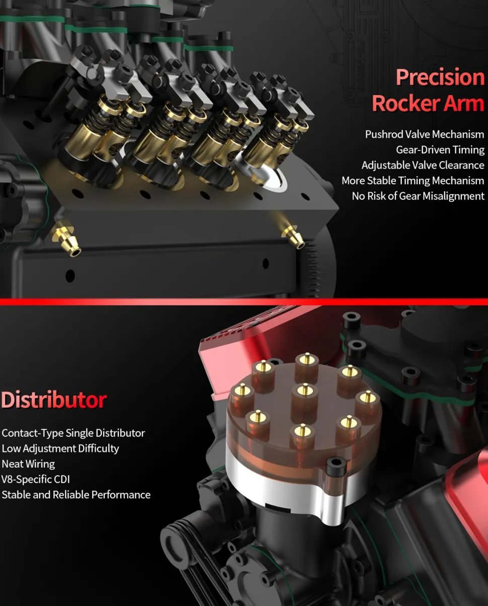 TOYAN V8 Engine FS-V800WGPC 28cc OHV Gasoline Engine - Build Your Own V8 Engine - V8 Engine Model Kit That Works