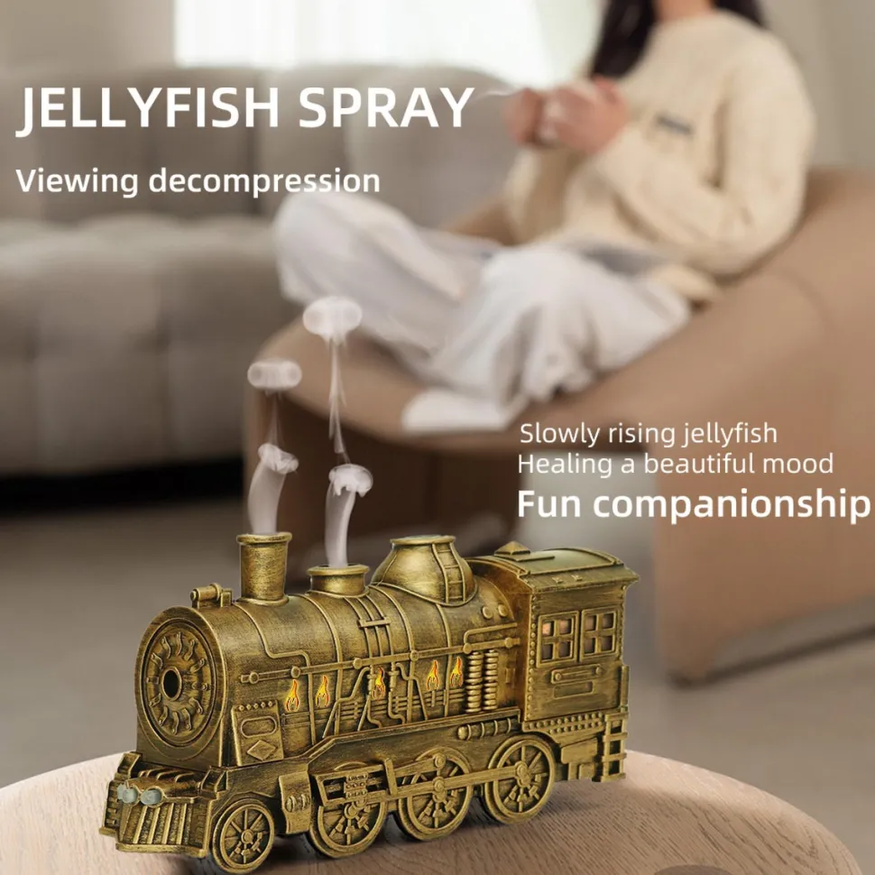 Train Shape Essential Oil Diffuser Humidifier with Dual-Color LED Light