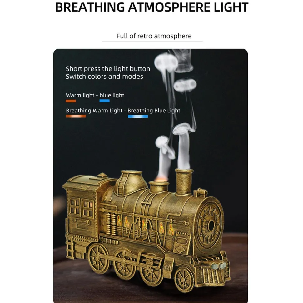 Train Shape Essential Oil Diffuser Humidifier with Dual-Color LED Light