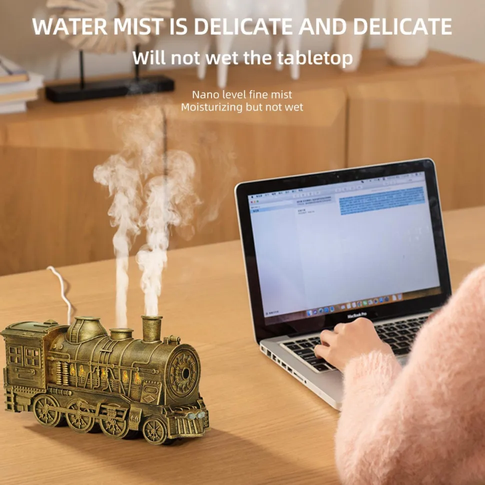 Train Shape Essential Oil Diffuser Humidifier with Dual-Color LED Light