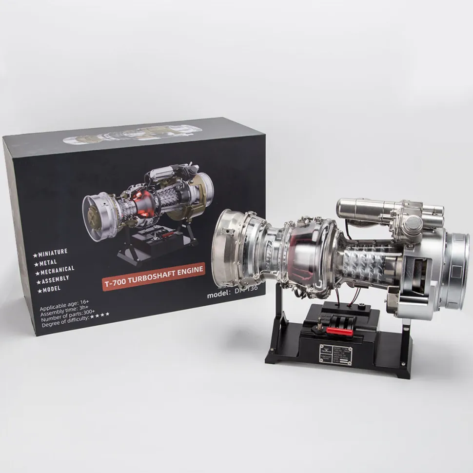 T700 Turboshaft Engine Model Kit that Works - Build Your Own Turboshaft Engine - TECHING 1/4 Metal Simulation Electric Military Helicopter Turboshaft Engine Model DM136