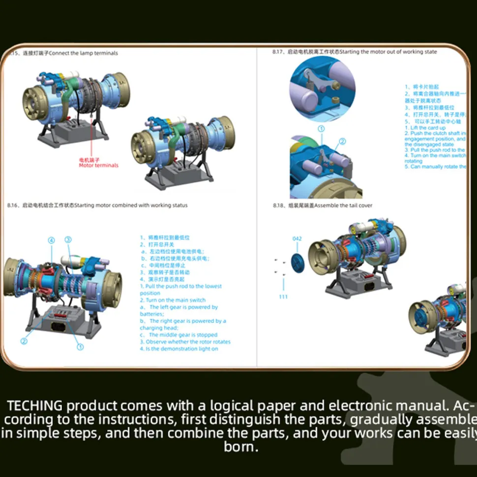 T700 Turboshaft Engine Model Kit that Works - Build Your Own Turboshaft Engine - TECHING 1/4 Metal Simulation Electric Military Helicopter Turboshaft Engine Model DM136