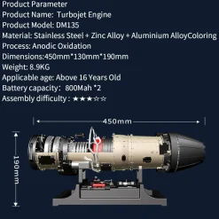 Turbofan Engine Model Kit that Works - Build Your Own Turbofan Engine - TECHING 1/10 Full Metal Electric Turbojet Engine Small Bypass Ratio Twin Rotor Aircraft Model DM135 600+Pcs