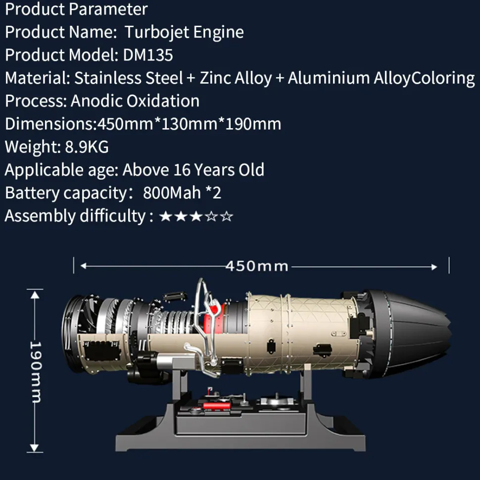 Turbofan Engine Model Kit that Works - Build Your Own Turbofan Engine - TECHING 1/10 Full Metal Electric Turbojet Engine Small Bypass Ratio Twin Rotor Aircraft Model DM135 600+Pcs