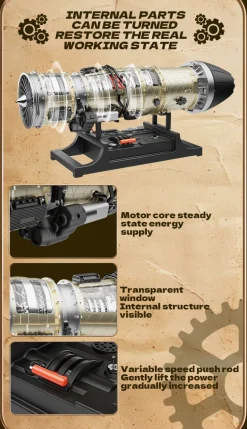 Turbofan Engine Model Kit that Works - Build Your Own Turbofan Engine - TECHING 1/10 Full Metal Electric Turbojet Engine Small Bypass Ratio Twin Rotor Aircraft Model DM135 600+Pcs