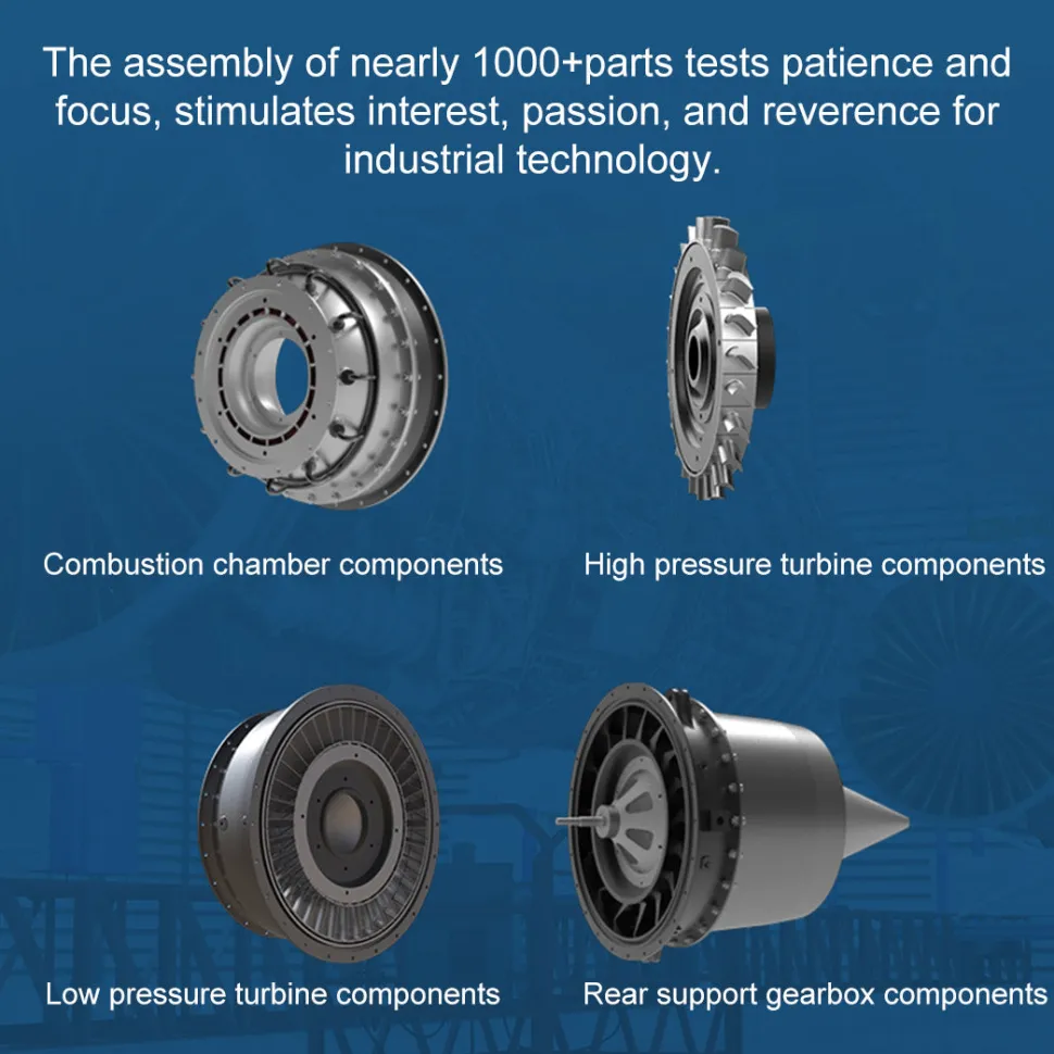 Turbofan Engine Model Kit that Works - Build Your Own Turbofan Engine - TECHING 1/10 Full Metal Dual-Spool Turbofan Engine Aircraft Jet Engine Model 1000+Pcs