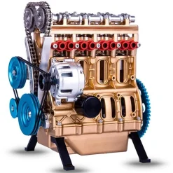 V4 Car Engine Assembly Kit Full Metal 4 Cylinder Car Engine Building Kit