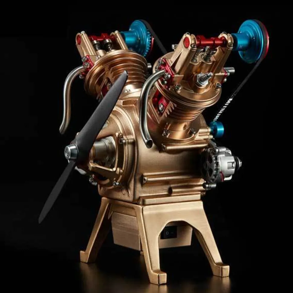 V2 Car Engine Assembly Kit Full Metal VTwin 2 Cylinder Engine Build Kit Gift for Collection (217pcs)