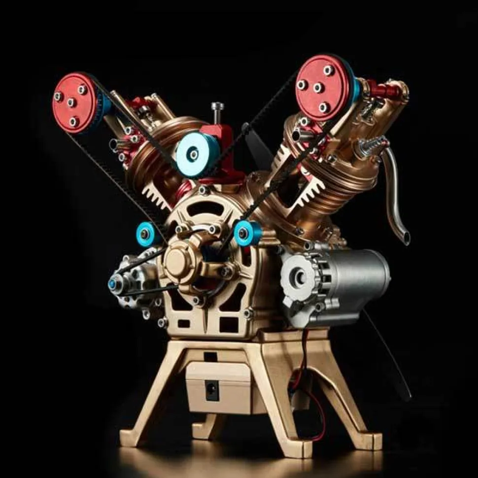 V2 Car Engine Assembly Kit Full Metal VTwin 2 Cylinder Engine Build Kit Gift for Collection (217pcs)
