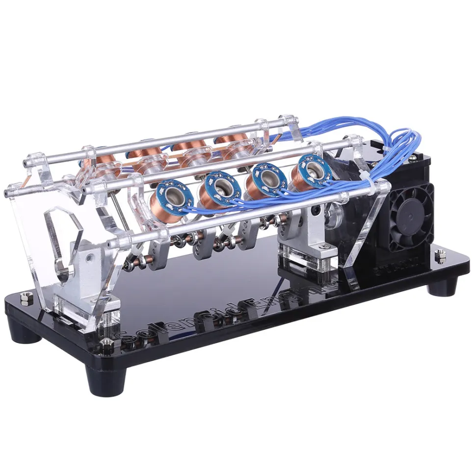 V8 Electromagnetic Engine 5V 4W 8 Coils High Speed V-Shaped Automobile Engine Model for Gift Collection