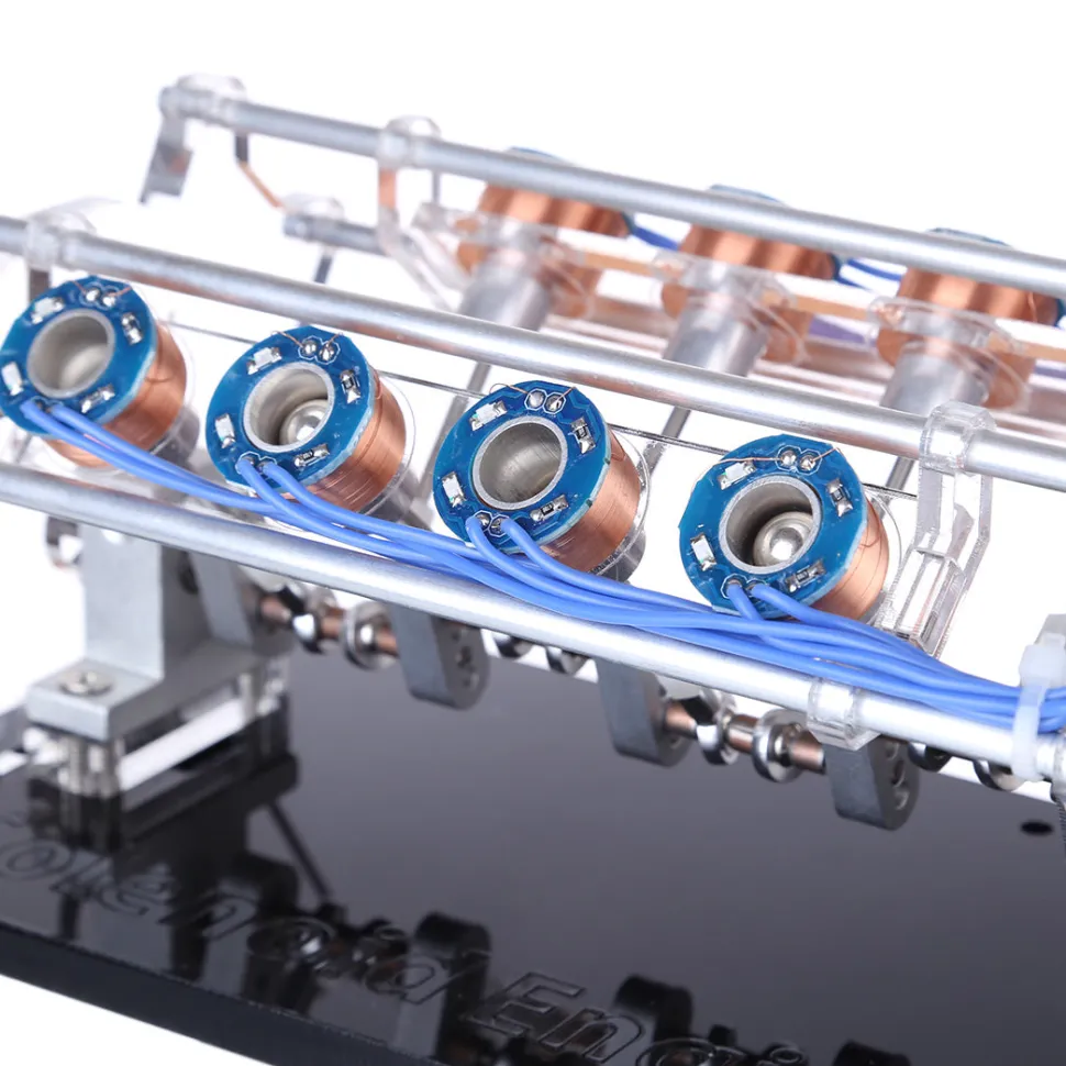 V8 Electromagnetic Engine 5V 4W 8 Coils High Speed V-Shaped Automobile Engine Model for Gift Collection