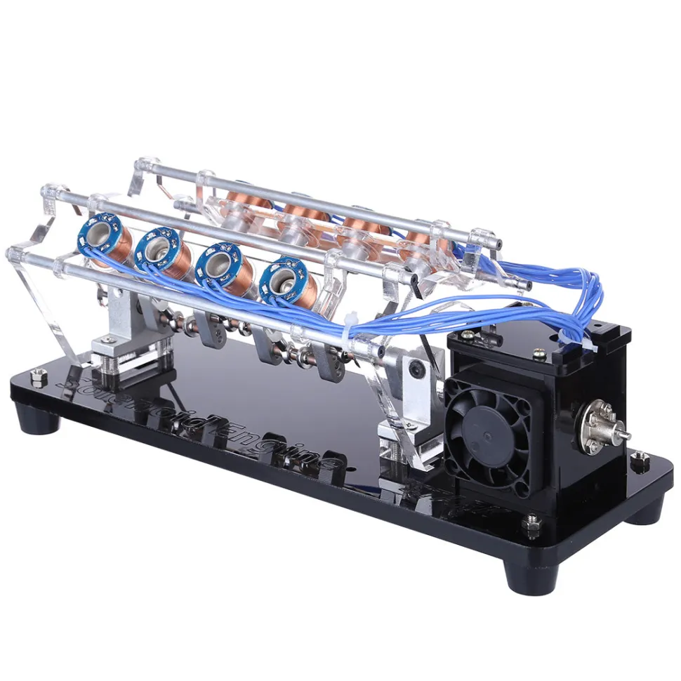 V8 Electromagnetic Engine 5V 4W 8 Coils High Speed V-Shaped Automobile Engine Model for Gift Collection
