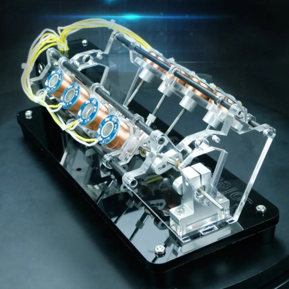 V8 Electromagnetic Engine 5V 4W 8 Coils High Speed V-Shaped Automobile Engine Model for Gift Collection