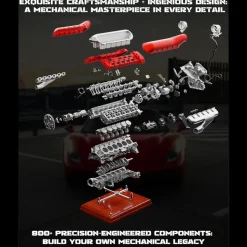 V12 Engine Model Kit that Works - Build Your Own V12 Engine - TECHING 1/4 Supercar V12 Engine Model Kit with Synchronized Throttle Sound Effects 800+PCS