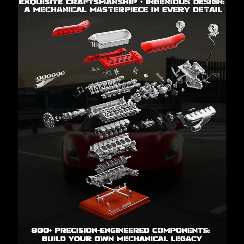 V12 Engine Model Kit that Works - Build Your Own V12 Engine - TECHING 1/4 Supercar V12 Engine Model Kit with Synchronized Throttle Sound Effects 800+PCS