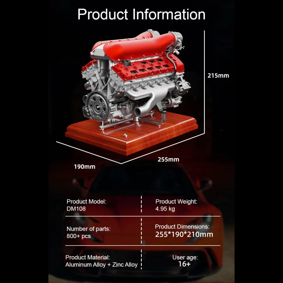 V12 Engine Model Kit that Works - Build Your Own V12 Engine - TECHING 1/4 Supercar V12 Engine Model Kit with Synchronized Throttle Sound Effects 800+PCS