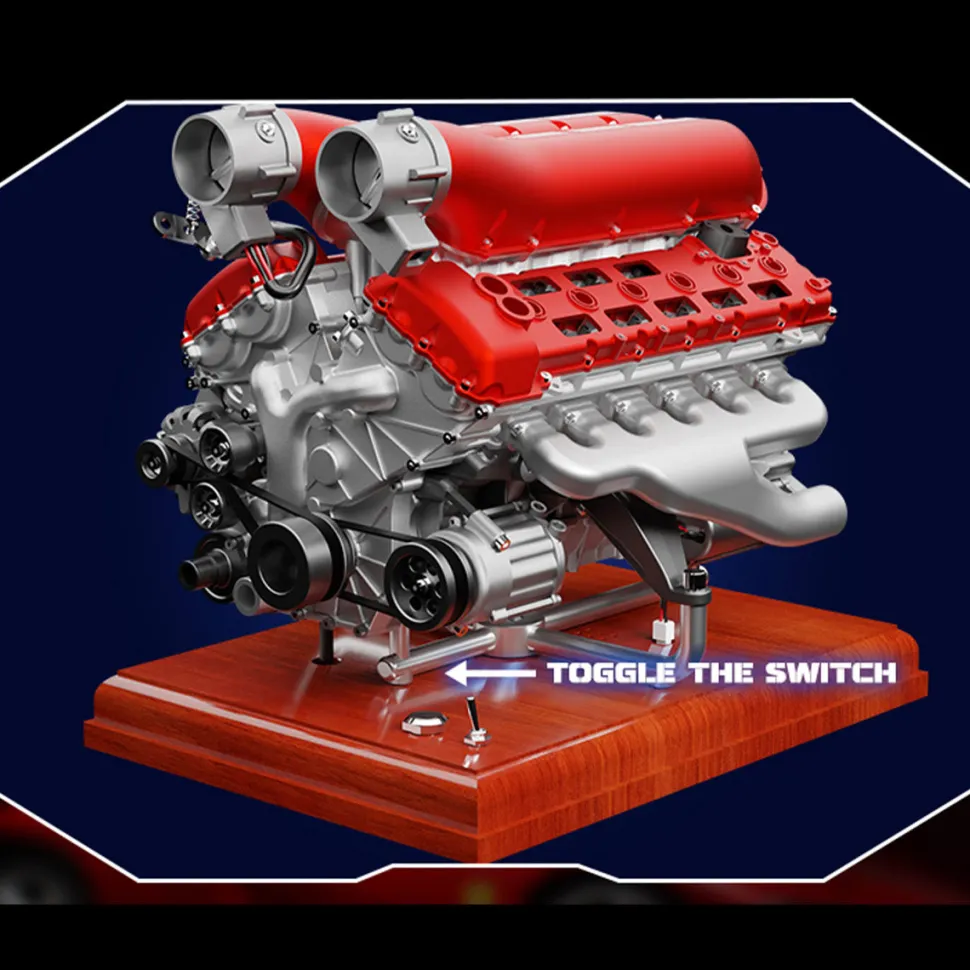 V12 Engine Model Kit that Works - Build Your Own V12 Engine - TECHING 1/4 Supercar V12 Engine Model Kit with Synchronized Throttle Sound Effects 800+PCS