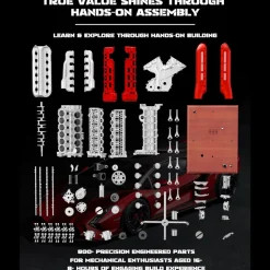 V12 Engine Model Kit that Works - Build Your Own V12 Engine - TECHING 1/4 Supercar V12 Engine Model Kit with Synchronized Throttle Sound Effects 800+PCS