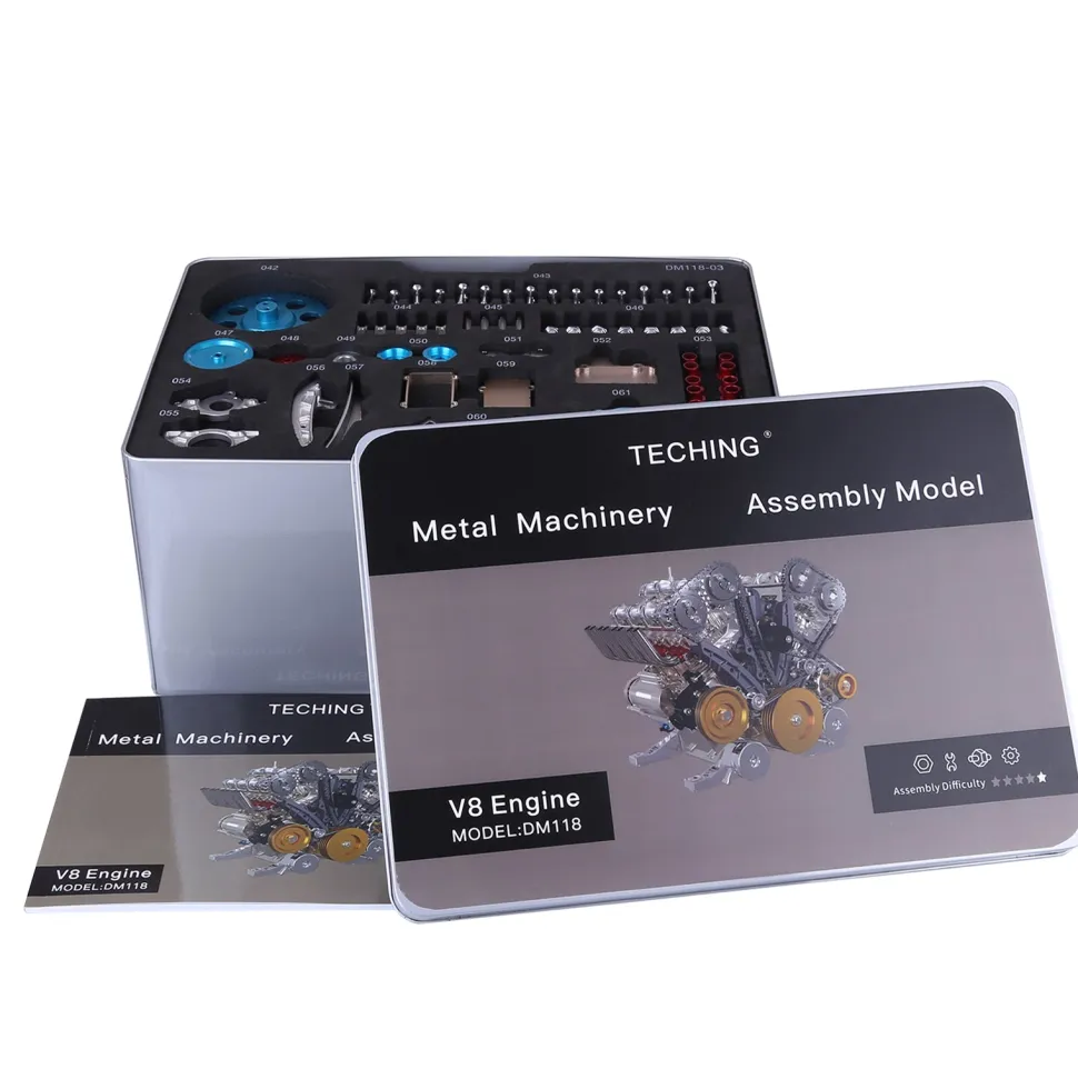 V8 Engine Model Kit that Works - Build Your Own V8 Engine - TECHING 1: 3 Full Metal V8 Car Engine Model Kit 500+Pcs