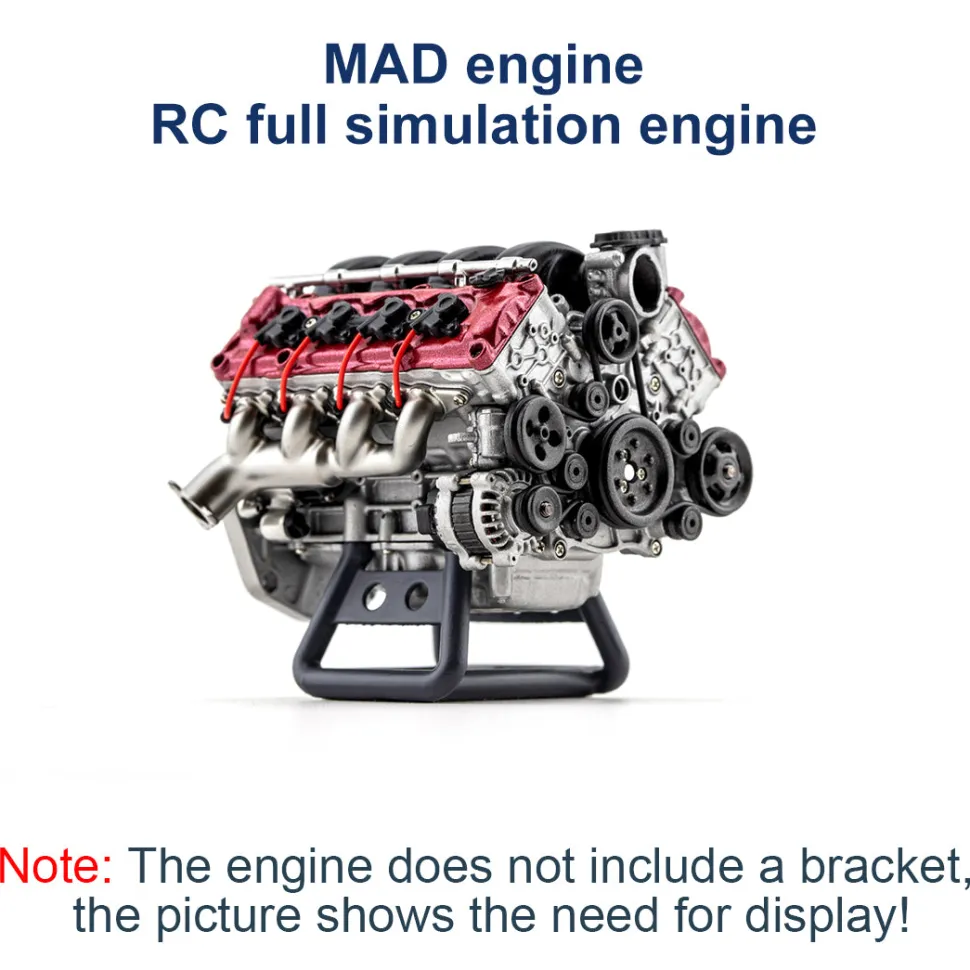 V8 Engine Model Kit that Works - Build Your Own V8 Engine - Paint Your Own V8 Engine -MAD RC V8 Engine for Capra VS4-10 Pro