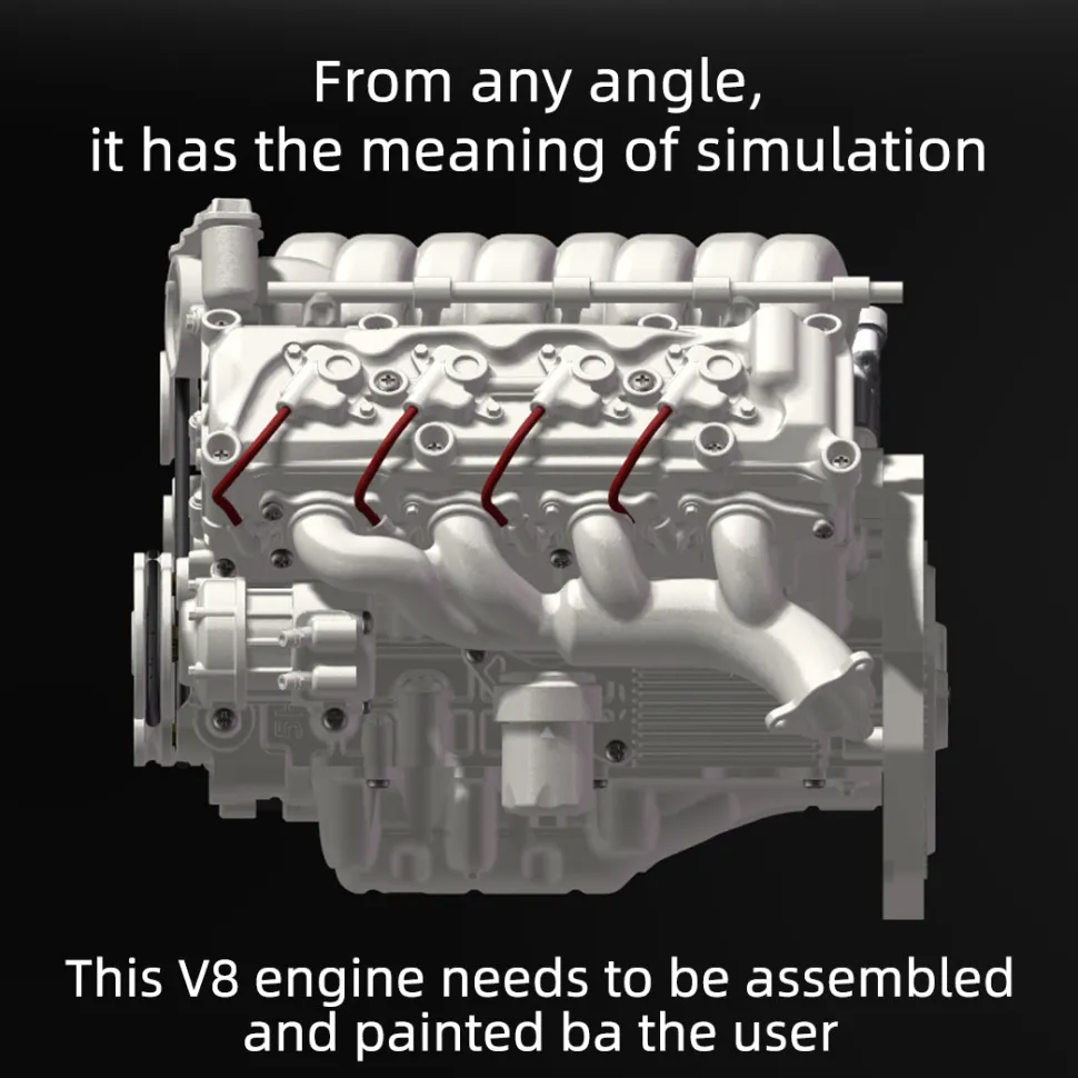 V8 Engine Model Kit that Works - Build Your Own V8 Engine - Paint Your Own V8 Engine -MAD RC V8 Engine for Capra VS4-10 Pro