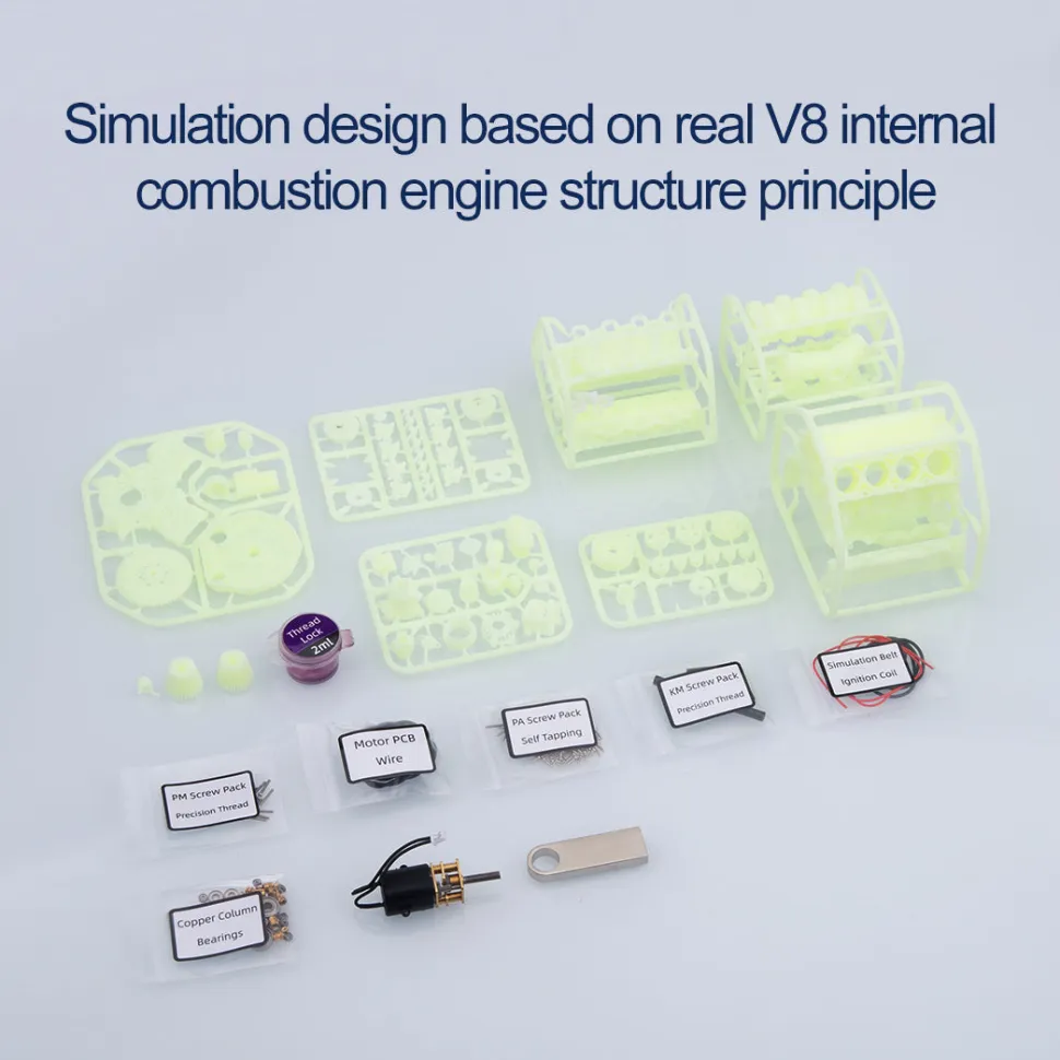 V8 Engine Model Kit that Works - Build Your Own V8 Engine - Paint Your Own V8 Engine -MAD RC V8 Engine for Capra VS4-10 Pro