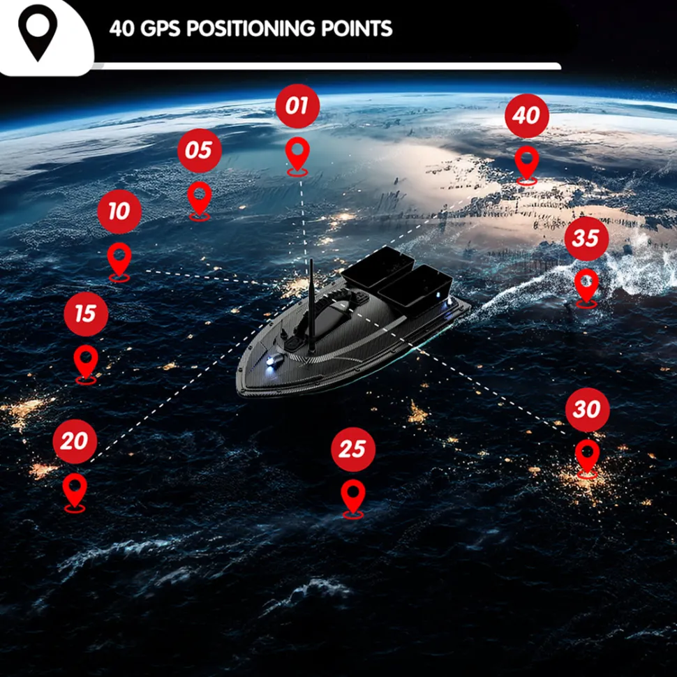V070 GPS RC Bait Boat – 12000mAh, 500m Range, 1.5kg Dual-Hopper, 40 Waypoints